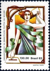 elo postal comemorativo da conquista do direito ao voto pelas brasileiras.