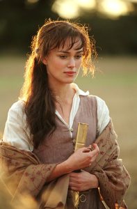 Keira Hnightley como Elizabeth Bennet em Orgulho e Preconceito - filme de 2005.