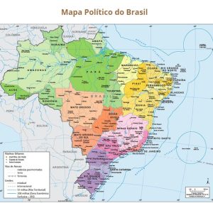 Mapa demonstrando os estados e as regiões brasileiras