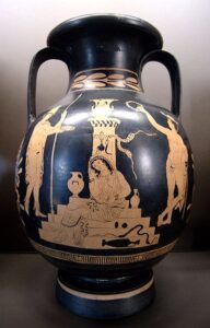 Electra, Orestes e Hermes no túmulo de Agamemnon. 